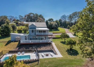 aerial shot of the back of Maleny Cottage