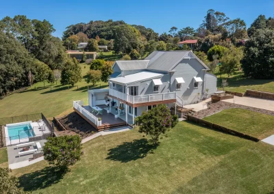 aerial shot of the side of Maleny Cottage